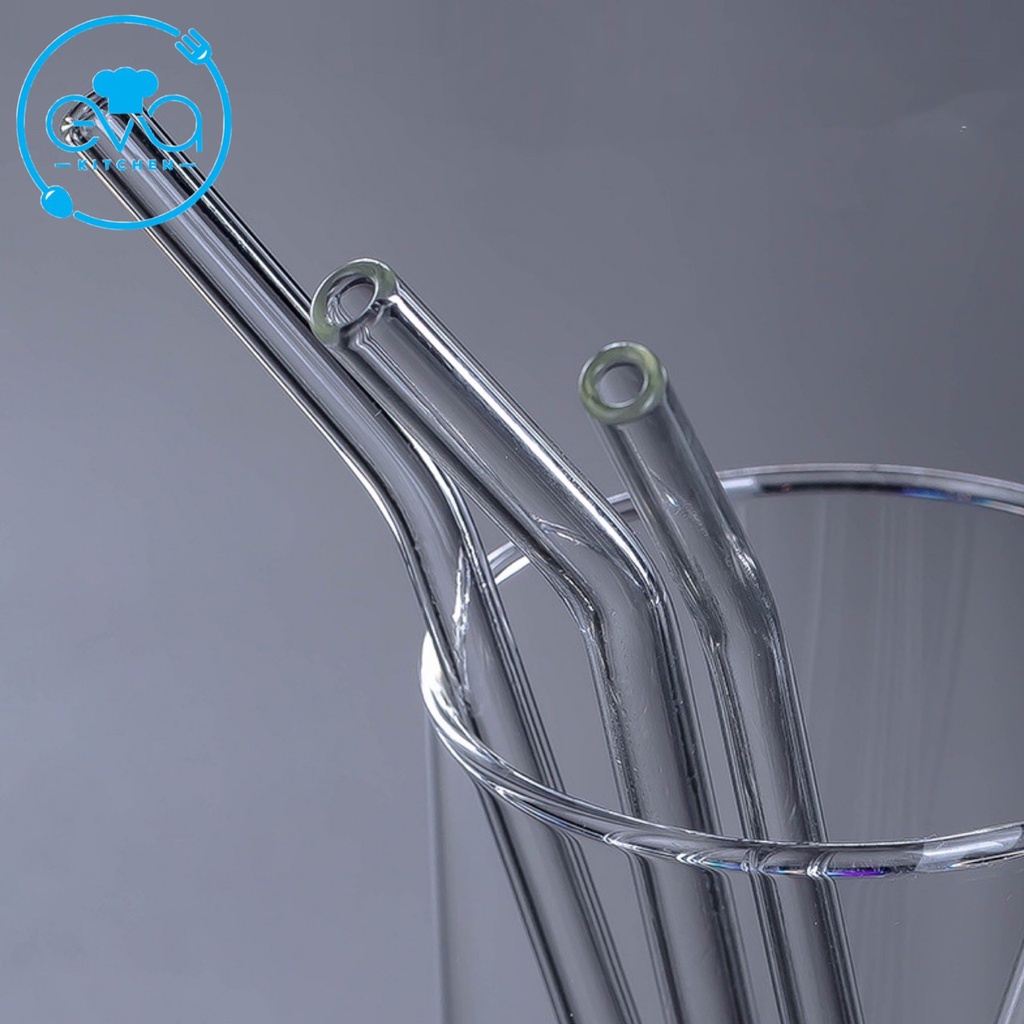 Ống Hút Thuỷ Tinh Trắng Trong Suốt Dáng Cong Glass Drinking Straws 18 Cm M3503