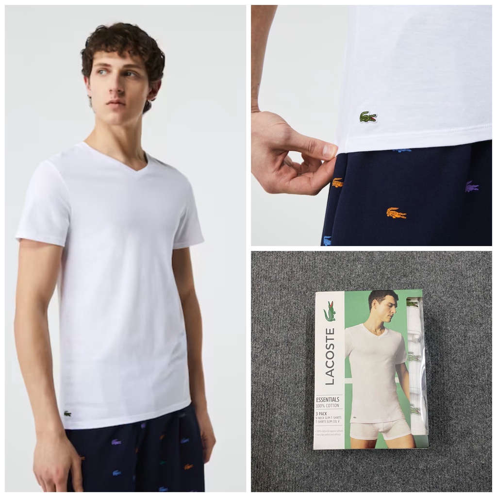 Pack 3 Chiếc Áo Phông Cổ Tim Lacoste TH3374 Chính Hãng