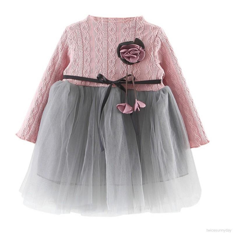 Cute Princess Dress Long Sleeve Mesh Yarn Skirts Children Outfits Clothes Sunny