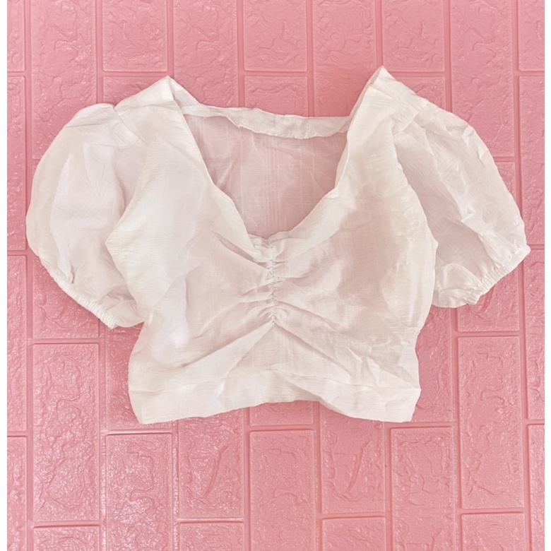 Áo croptop bo eo có chun nhún ở ngực, chất voan đẹp