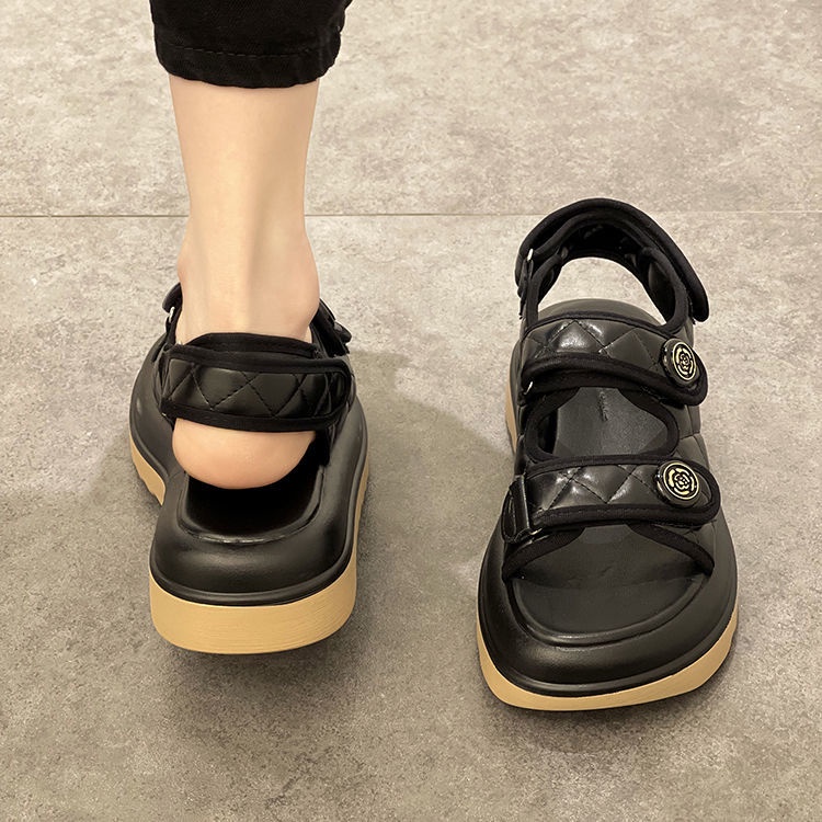 Giày Sandal Thể Thao Mùa Hè Đế Mềm Dày Dặn Cao Gót 2022 Có Khóa Dán Phong Cách Thể Thao Thời Trang Cho Nữ