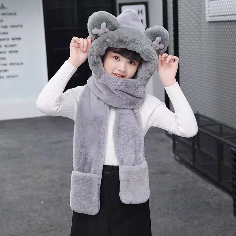 Mũ trùm đầu, mũ len kèm khăn choàng cổ và găng tay hình tai gấu cho bé yêu