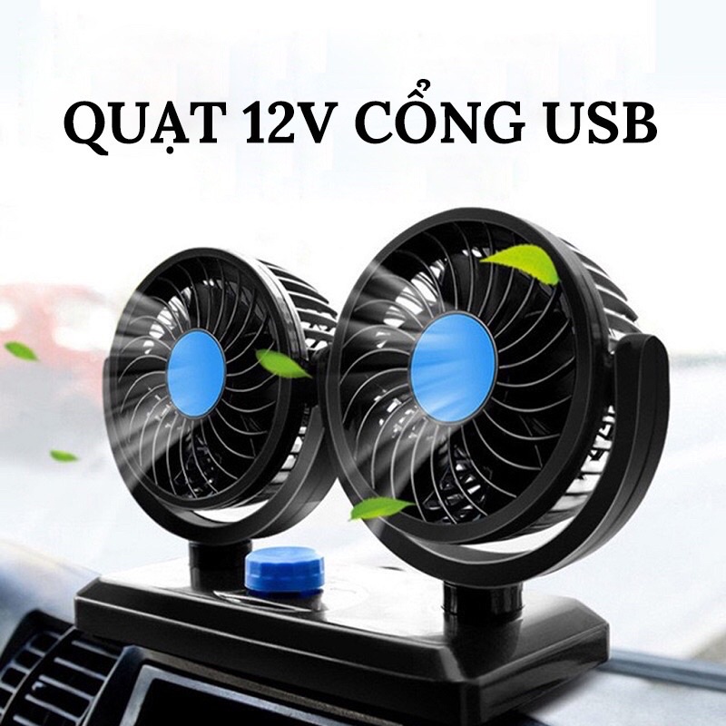 Quạt Ô Tô 12V Mini Làm Mát Ô Tô Xoay 360 cắm đầu tẩu Dùng Điện 12V-24V Cho Mọi Dòng Xe Hơi - Quạt Cổng USB CARZONE.TOP