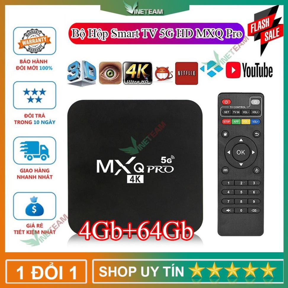 Freeship 50k Androi TV box MXQ PRO 4K RAM 4G+64G ANDROID 10.1 MẪU MỚI 2020✔HỖ TRỢ TIẾNG VIỆT✔CÀI ĐẶT DỄ DÀNG -DC4346