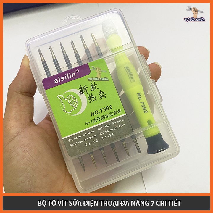 Bộ tô vít mini 7 chi tiết, 12 đầu vít đa năng giá rẻ AISILIN chuyên sửa đồng hồ, điện thoại, kính...