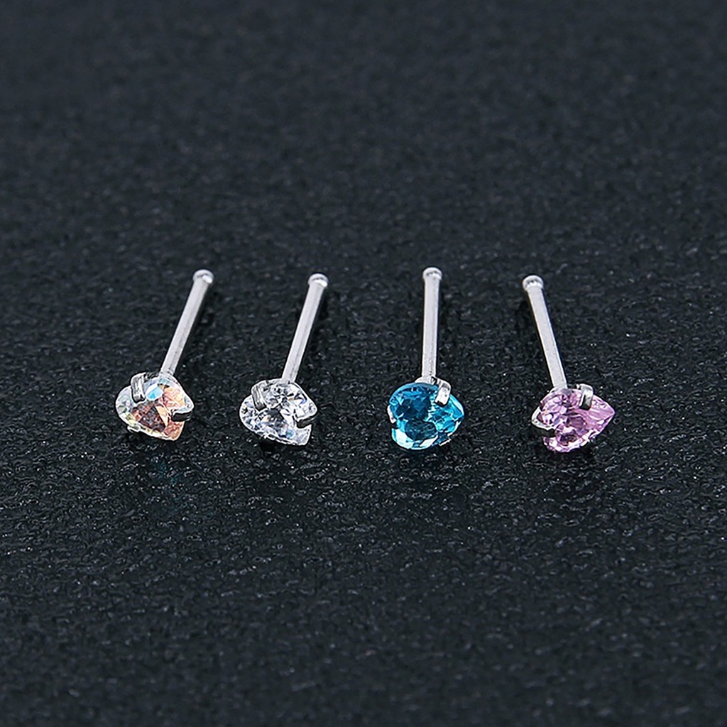 Bộ 3 Khuyên Mũi Bằng Thép Không Gỉ Đính Đá Zircon Hình Ngôi Sao / Trái Tim
