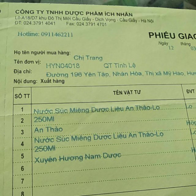 Nước Súc Miệng  An Thảo dùng cho sưng lợi, chảy máu chân răng, đau răng, nhiệt miệng, hôi miệng