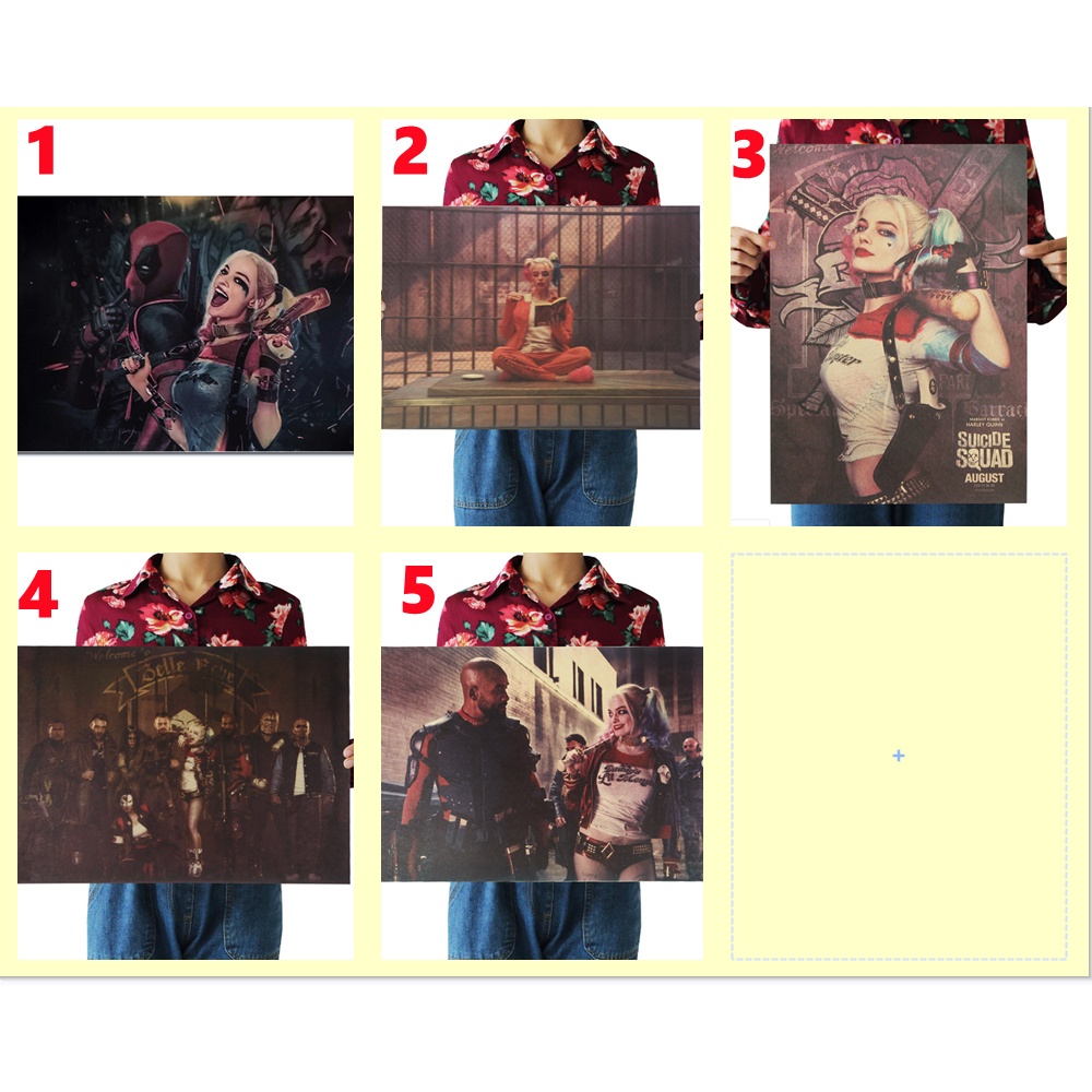 Poster dán tường chất liệu giấy kraft hình nhân vật trong phim Joker và phim Deadpool trang trí quán cà phê