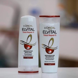 Hàng Đức Xách Bộ dầu gội xả Loreal màu trắng: phục hồi 5 tác động cho tóc hư tổn: khô, xơ, gẫy rụng, chẻ ngọn