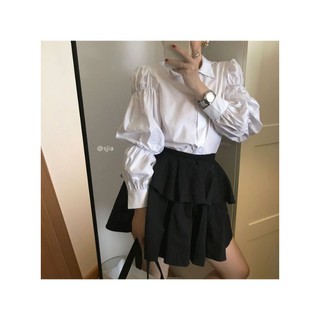 [Order] Áo sơ mi nữ trắng thiết kế tay bồng chun tầng tiểu thư kiểu Hàn Quốc (có ảnh thật)