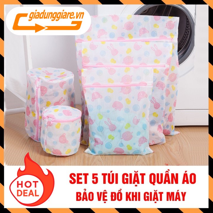 Set 5 túi lưới giặt đồ tiện lợi - Túi lưới giặt bảo về quần áo, đồ lót, đồ giặt cho máy giặt - giadunggiare.vn