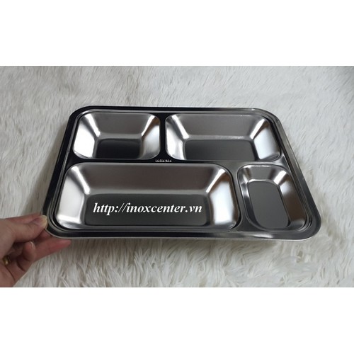 Khay cơm inox , có thể dùng làm khay ăn dặm, khay đựng thức ăn - 4 ngăn, inox 304 CL, KT: 290x230x32 mm