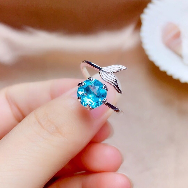 Nhẫn Bạch Kim Đính Đá Topaz Xanh Tự Nhiên Cho Nữ