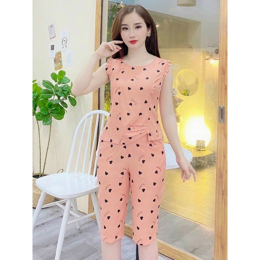 (Sale FreeShip) Đồ bộ nữ,bộ tim lụa tay cánh tiên mix quần lửng,chất lụa mềm mát from vừa dễ mặc,diện lên xinh xĩu