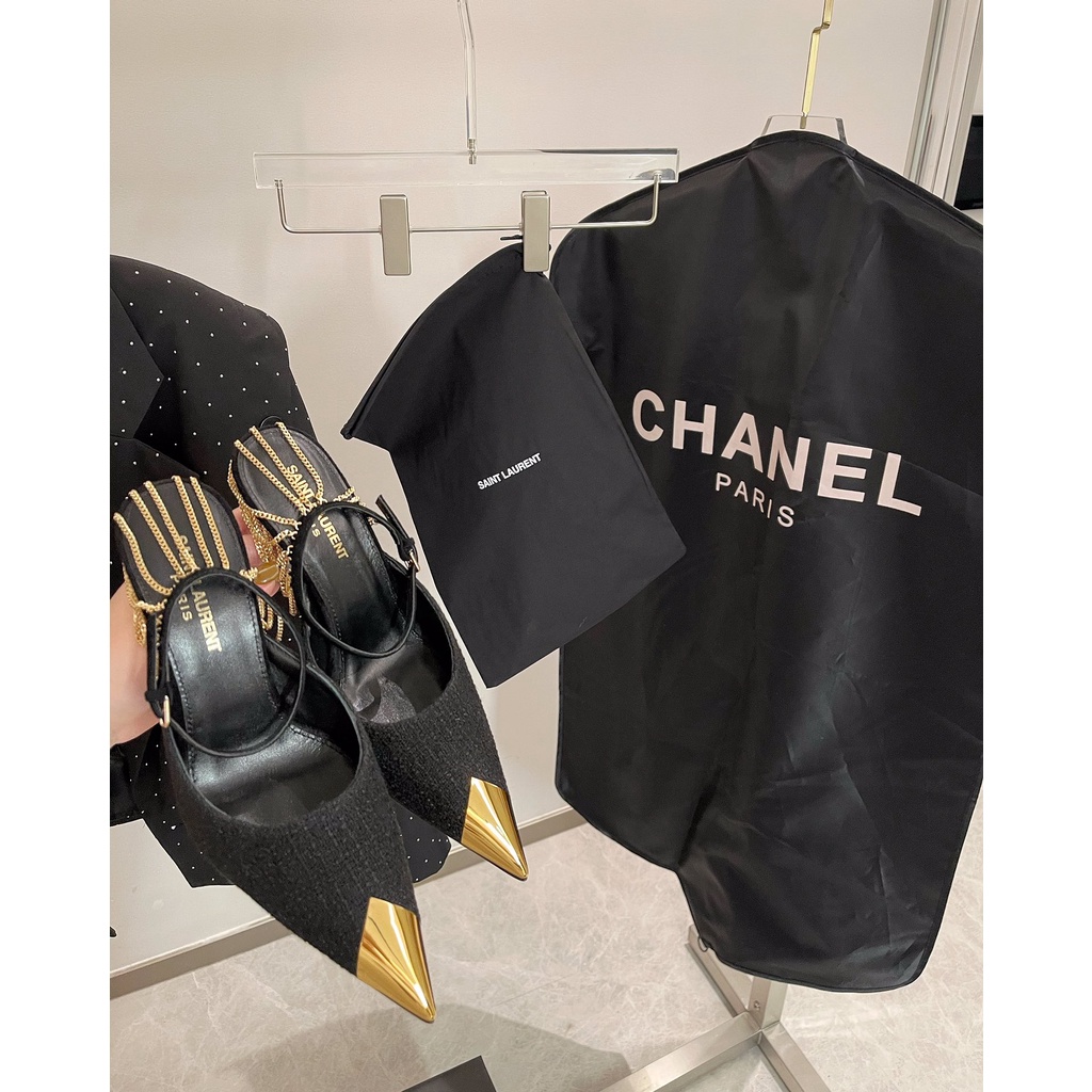 Giày Cao Gót 9Cm Vải Tuýt Phối Dây Xích