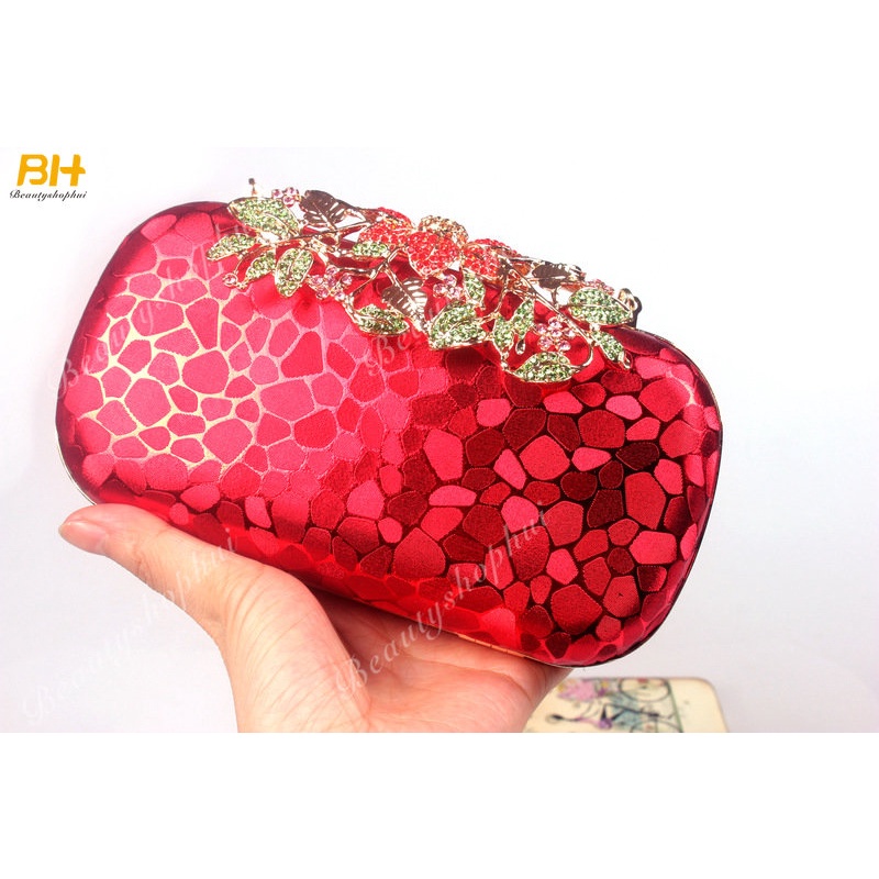 Ví Da Cầm Tay Đính Đá Hình Khối Kim Cương Màu Bạc Thời Trang Dự Tiệc Sang Trọng Cho Nữ