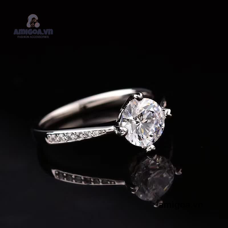 Nhẫn Bạc 925 Đính Đá Zircon Thời Trang Có Thể Điều Chỉnh Cho Nữ