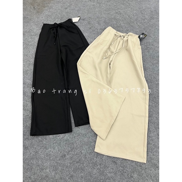 Quần Kaki Ống Rộng Buộc Nơ Eo - Quần Culottes Phong Cách Hàn Quốc Ống Suông