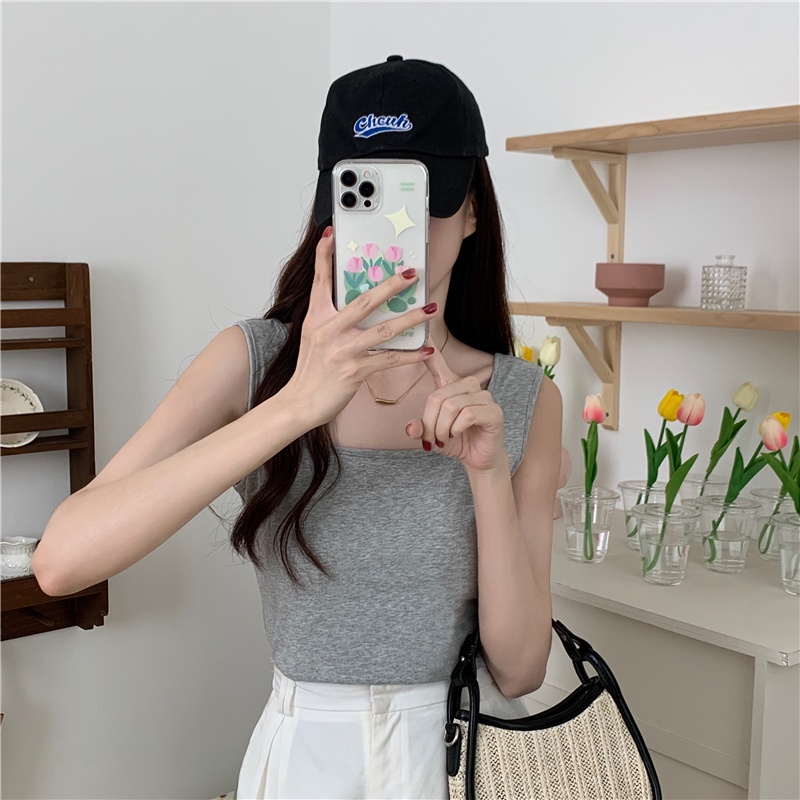 SUXI Áo Ba Lỗ Thể Thao Cổ Vuông Màu Sắc Đơn Giản Dễ Phối Đồ Cho Nữ