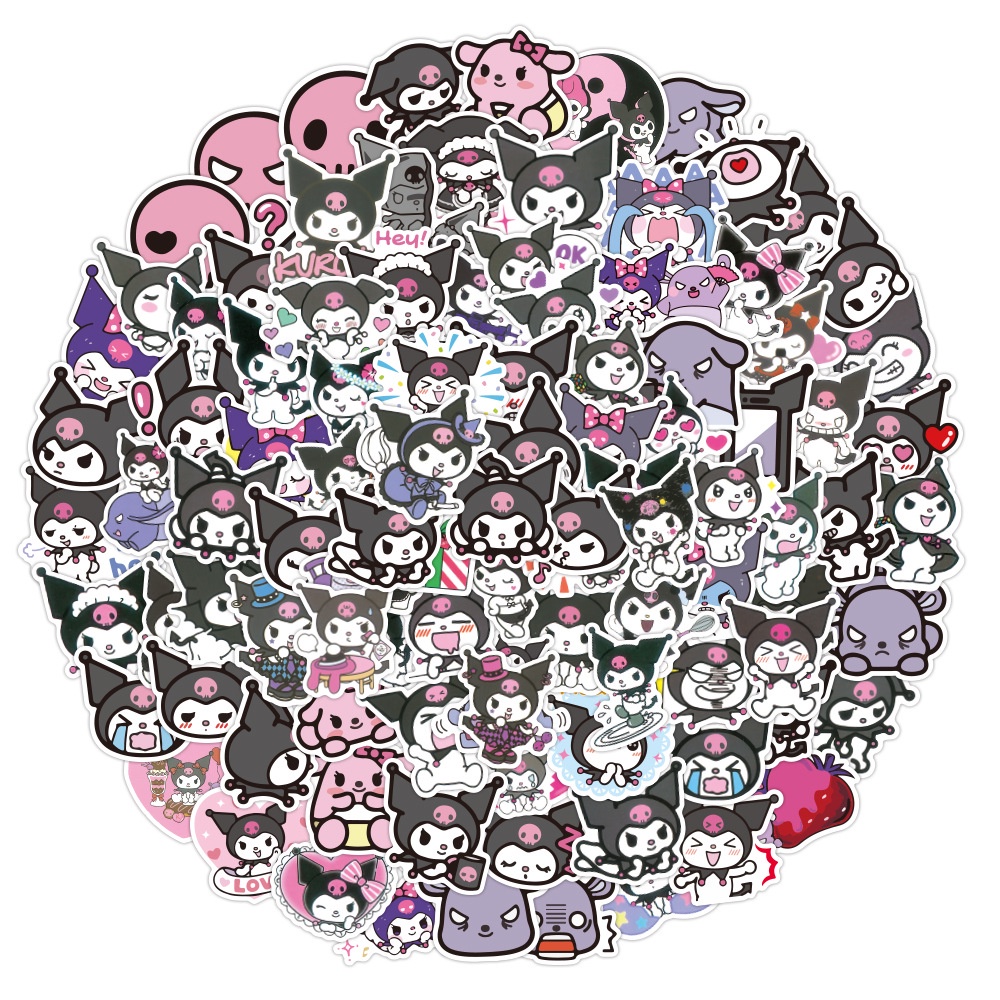 Set 100/50/25/10 Sticker Dán Trang Trí Hình Kuromi Hoạt Hình