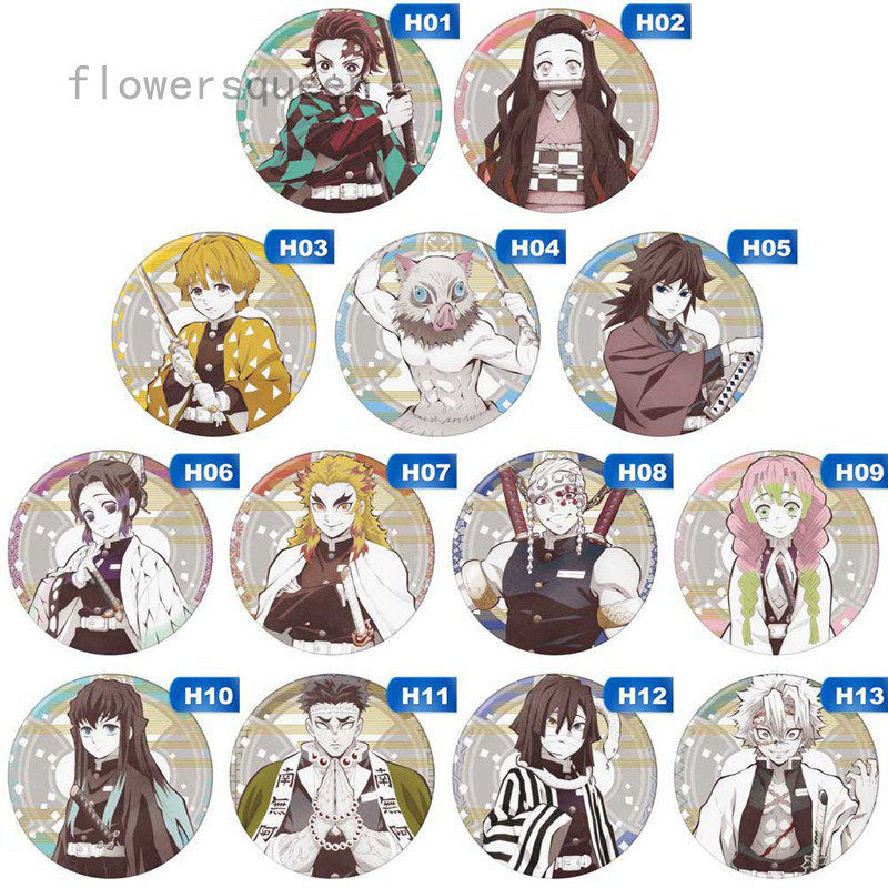flowersqueen Huy hiệu cài áo phong cách hoạt hình Kimetsu No Yaiba xinh xắn