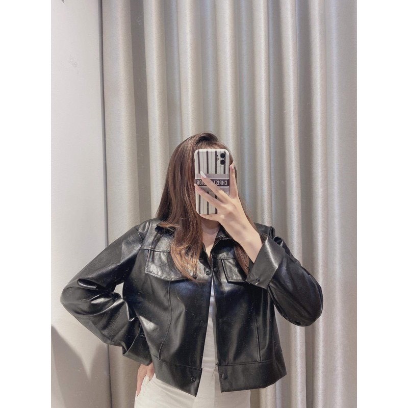 Áo croptop FREESHIP Áo khoác da nữ croptop basic siêu ngầu với màu đen over size ulzzang siêu hot HOLA.STORE