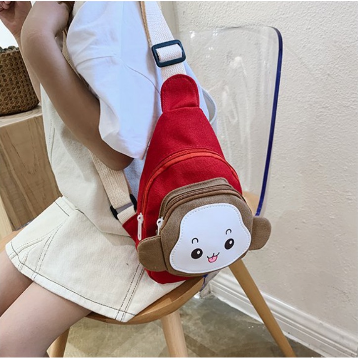 Túi đeo chéo mini cho bé trai bé gái Hạ Băng Designs, túi xách mini trẻ em đựng tiền điện thoại - Hình Khỉ