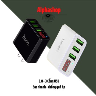 Cốc sạc điện thoại iphone ipad android, bền, sạc nhanh, hoco, 3 cổng, ,màn hình lcd usb, alphashop