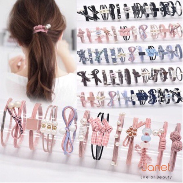 Set 12 Dây Cột Tóc Co Giãn Màu Phong Cách Hàn Quốc