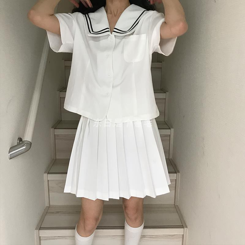 Set Áo Thủy Thủ Ngắn Tay + Chân Váy Xếp Li Phong Cách Nhật Bản Dành Cho Nữ