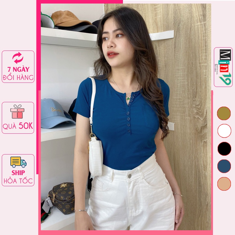 Áo Thun Nữ Tay Ngắn MIN19 Áo Body Nữ Cổ Tròn Dáng Ôm Thể Thao Cá Tính Màu Trắng Đen Xanh Nâu Thời Trang Hàn Quốc