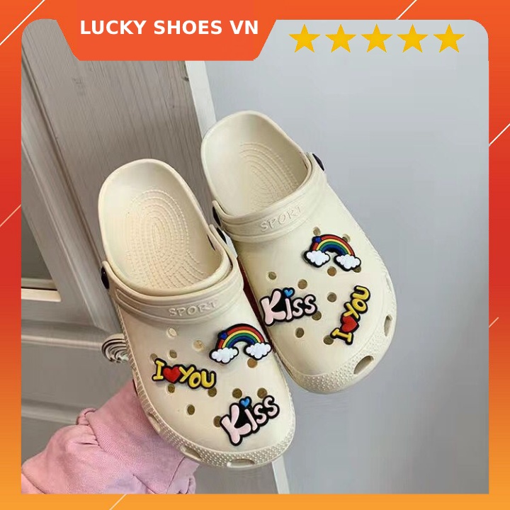 Dép Sục Nữ I KISS YOU Thời Trang Cho Bạn Nữ Dễ Thương Gắn Sticker [H65] Nhẹ Bền êm Chân Giá Cực Rẻ - LuckyShoes VN