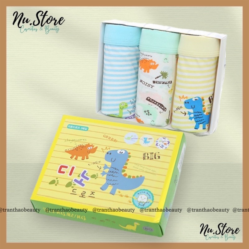 Set 3 Quần Lót Trẻ Em Dạng Boxer Mẫu Khủng Long Xanh Dươnng