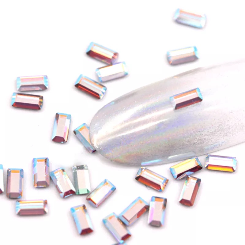 Bộ 50 Hạt Đá 3D Dài Mặt Kính Phẳng Tự Trang Trí Móng Tay