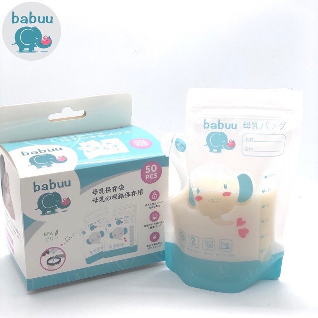 Túi trữ sữa Babuu Nhật 200ml cao cấp có vòi rót Babuu ( Hộp 50 chiếc)