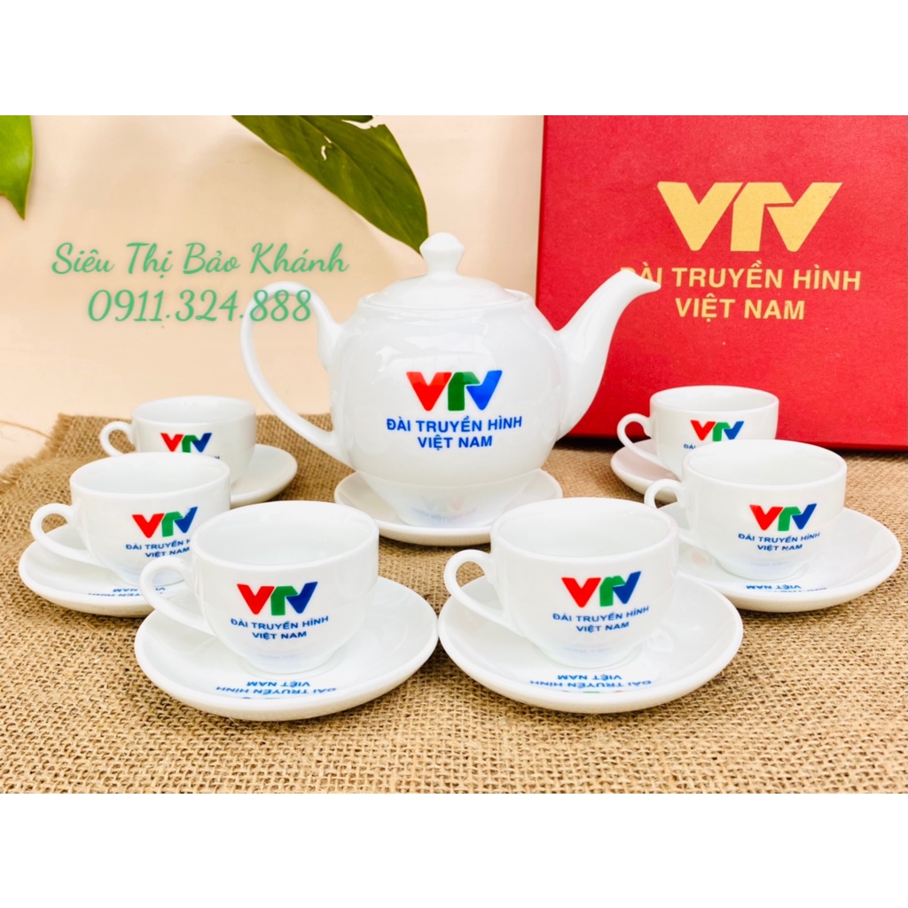 Bộ ấm chén gốm sứ Bát Tràng kỉ niệm VTV 400ml