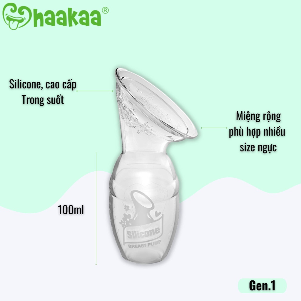 Cốc Hứng Sữa Rảnh Tay Gen.1 Haakaa. Thay Thế Máy Hút Sữa. Chất Liệu Silicone Cấp Thực Phẩm Cao Cấp, An Toàn