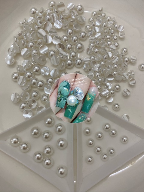 Hạt châu nửa đính móng nail 3màu  size 6mm,8mm
