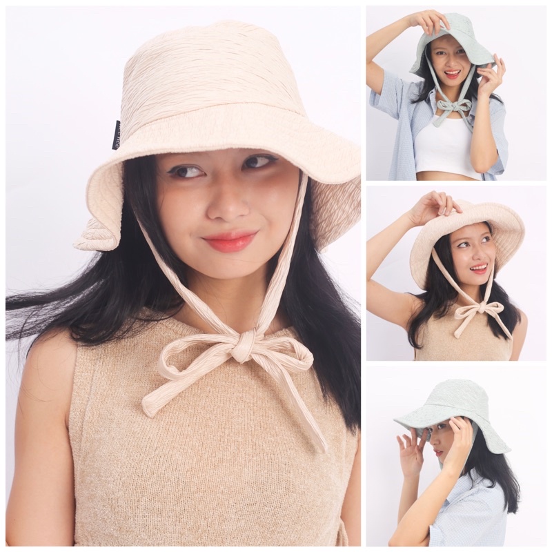Nón tai bèo rộng vành che nắng có dây cột, phụ kiện tô điểm thêm outfit NEE NEE STRAP BUCKET HA
