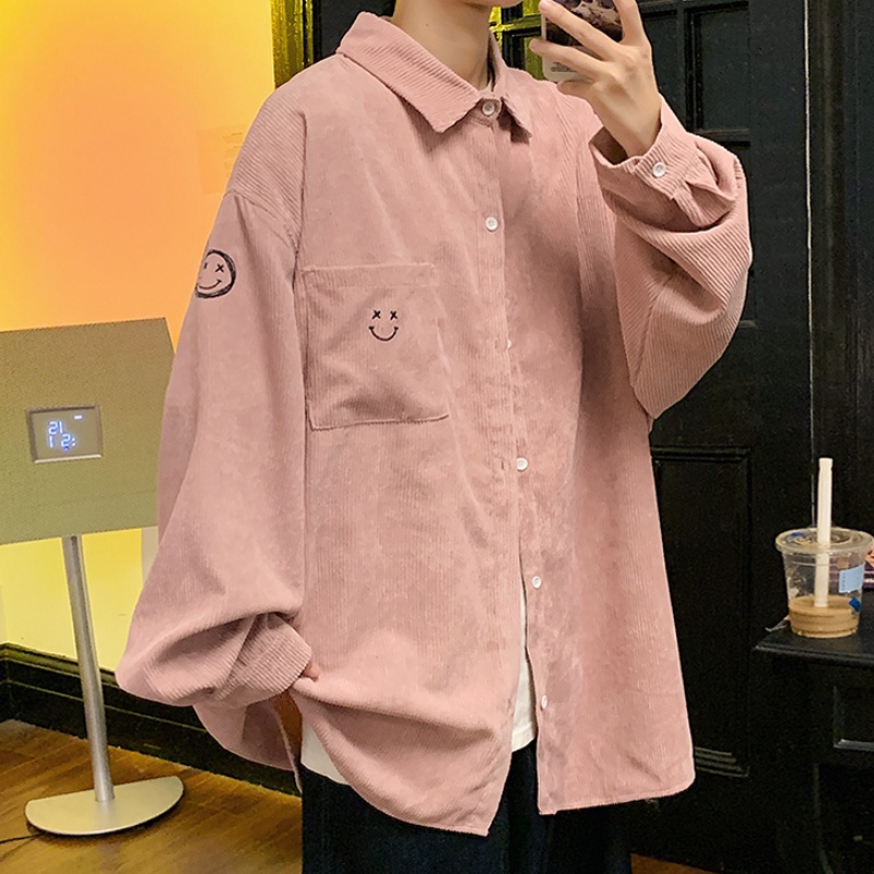 Áo sơ mi tay dài có túi trang trí hình mặt cười thời trang dành cho nam