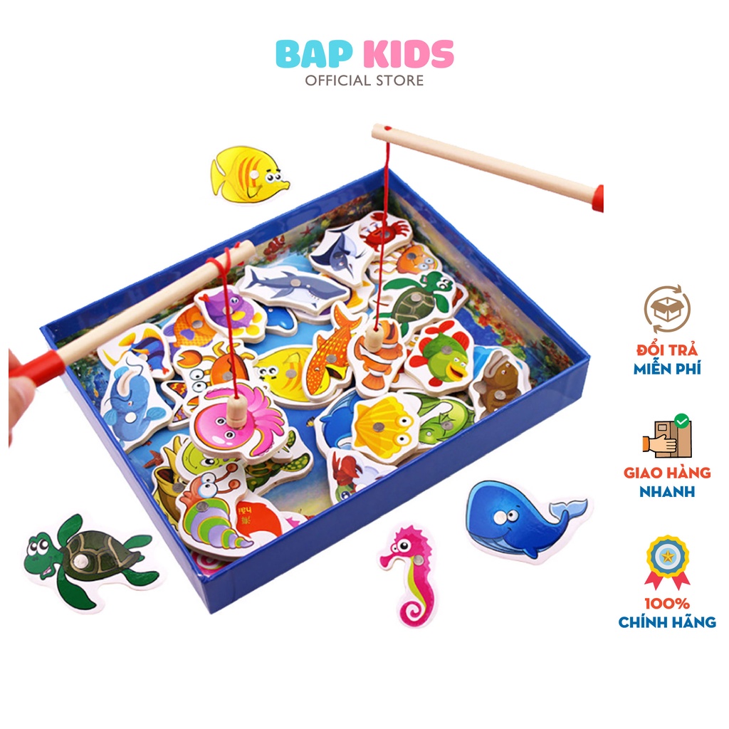 Đồ chơi gỗ Bapkids, Bộ câu cá bằng gỗ 2 cần câu cho bé