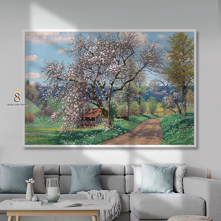 Tranh Canvas | Ngày Mùa Xuân | Tranh Phong Cảnh Cổ Điển 1FHARTI002 | Khung Cao Cấp | Tặng Kèm Đa Năng