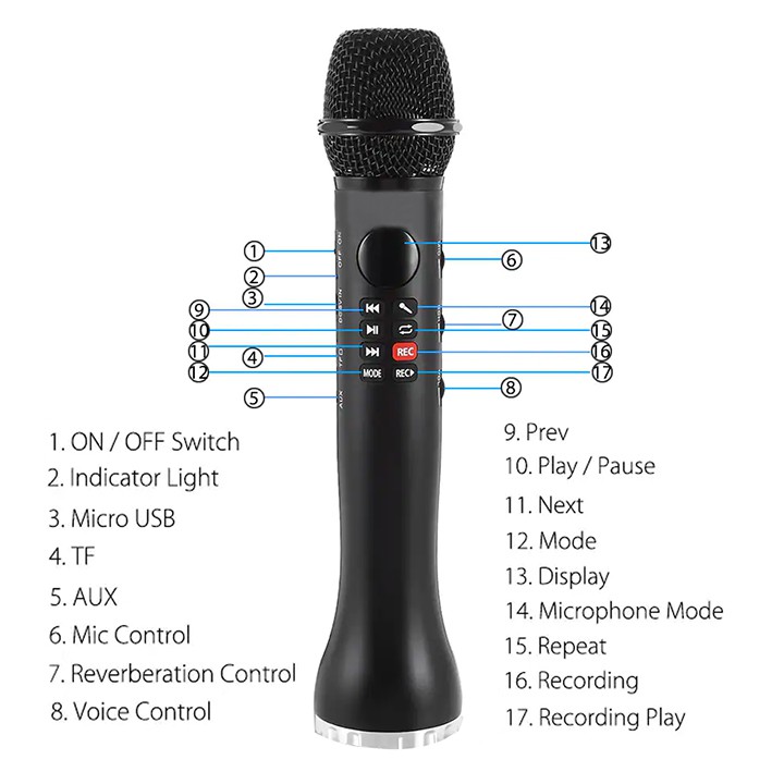 Micro karaoke bluetooth cao cấp L598 chống rè chống hú - Hát karaoke có hỗ trợ ghi âm công suất 9W