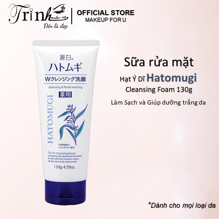 Sữa rửa mặt Hatomugi Hạt Ý Dĩ Cleansing and Ance Care Foam giúp làm sạch, trắng da, ngăn ngừa mụn 130g Nhật Bản