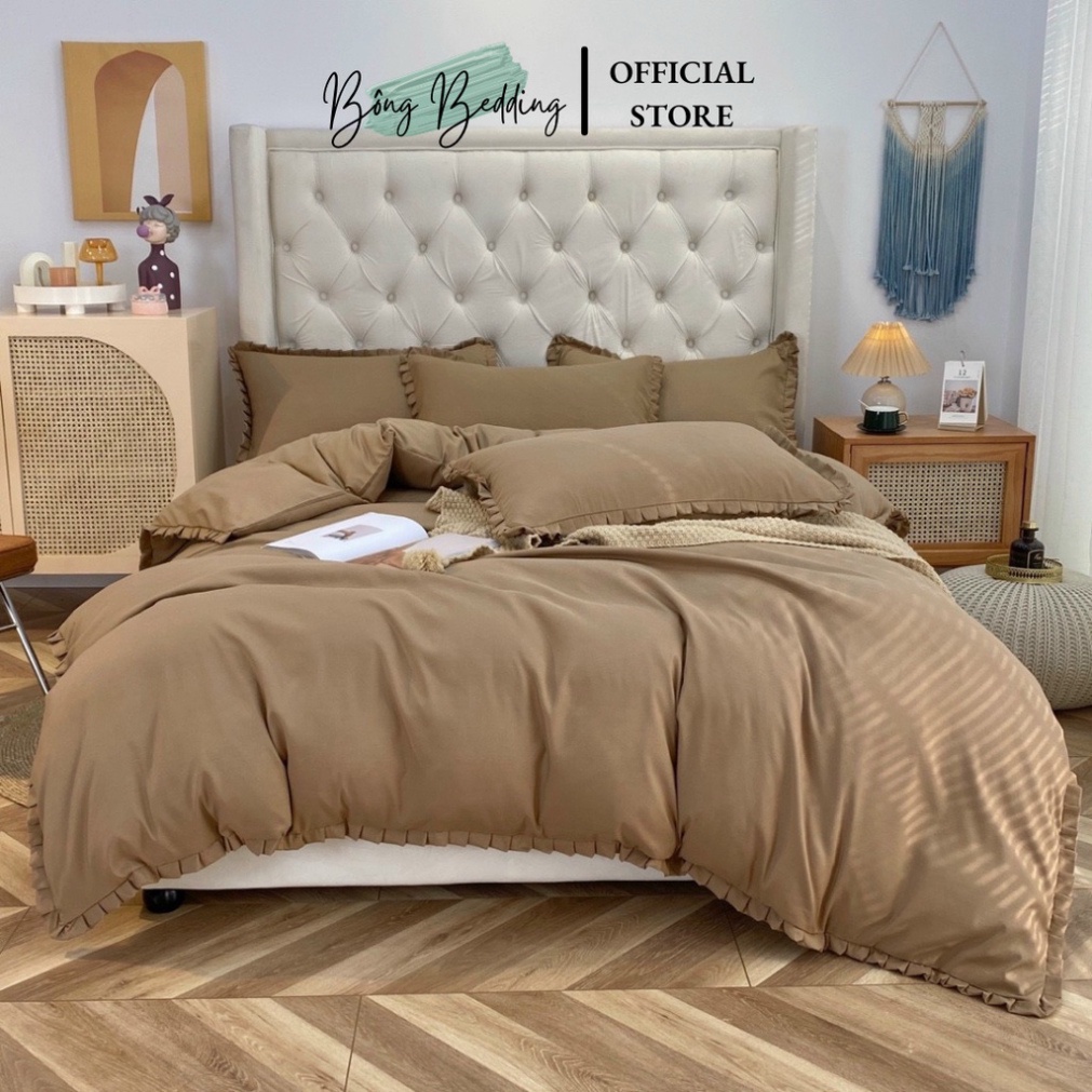Bộ Chăn Ga Cotton Tici Phối Bèo HIN BEDDING, Chăn Ga Nhập Khẩu Đủ Màu Đủ Size Miễn Phí Bo Chun