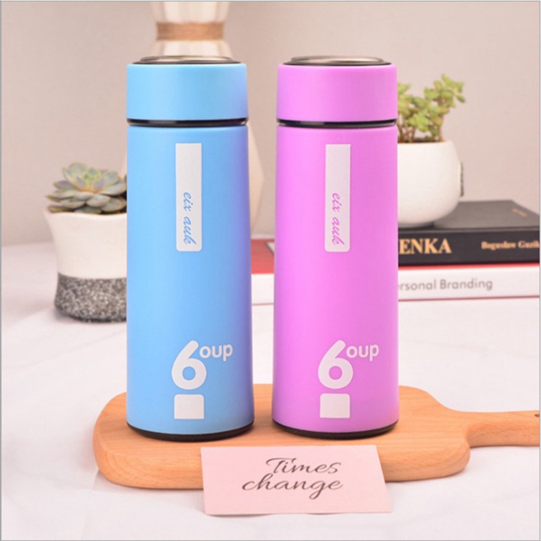 Bình Đựng Nước GIỮ NHIỆT 450ML 6 UP  Lõi Thủy Tinh Có Dây Treo