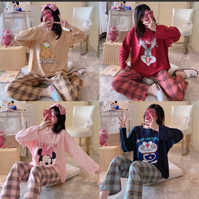 Bộ mặc nhà nữ cotton cao cấp dài tay (ảnh+video cận chất)