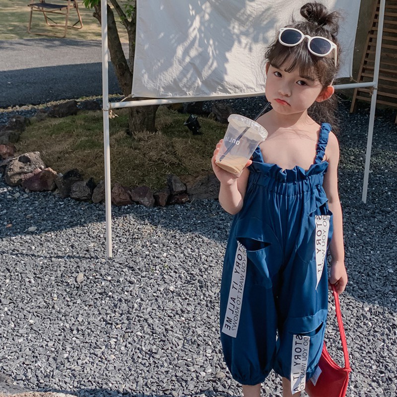 Se7en Áo liền quần Sát Nách Ống Rộng Màu Trơn Dễ Thương Thời Trang Mùa Hè Cho Bé Gái