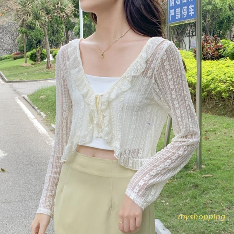 Áo Khoác Ren Lưới Mỏng Tay Dài Chống Nắng Cho Nữ