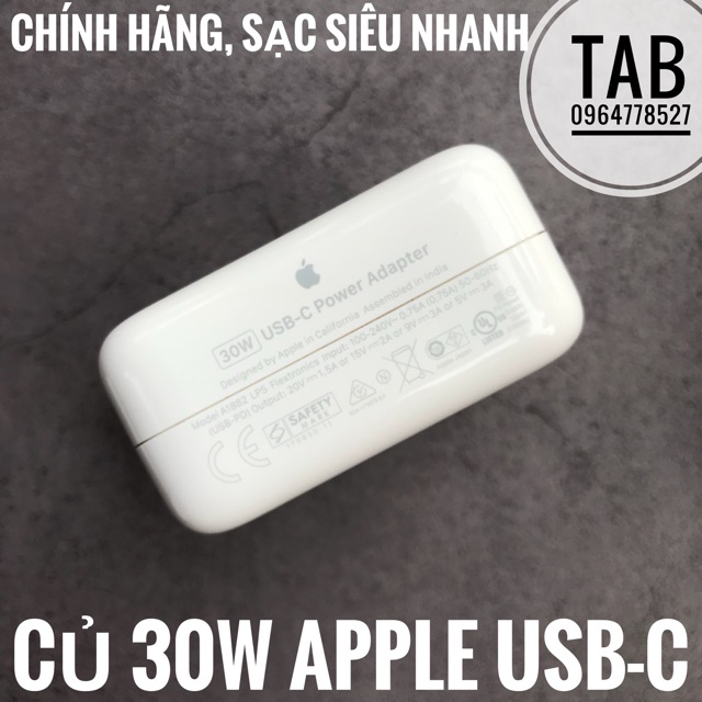 [Mã 267ELSALE hoàn 7% đơn 300K] Củ Sạc 30w Apple TypeC - Chính Hãng